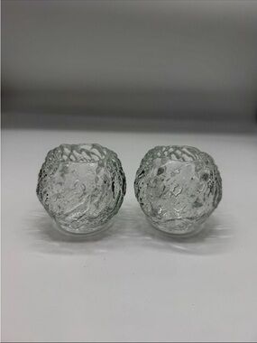 Set of Two Textured Clear Glass Votive Holders